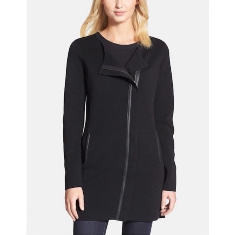 Eileen Fisher Silk Blend Leather Trim Jacket xxs